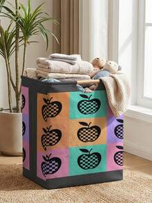 1PC Storage Basket, Laundry Hamper, Laundry Basket, Storage Bucket With Fruit Print Design, Foldable Multi-Purpose Storage Bin With Wooden Handle For Daily Clothes Storage & Organization - Multicolor - View 11