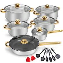 20pcs Stainless Steel Non-Stick Cookware Set, Includes 6 Pots And 6 Lids, Multifunctional, Suitable For Induction Cookers, Ideal For Kitchens And Restaurants - Silver - View 7