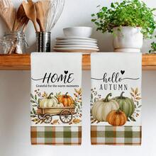 2件組 Hello Autumn 系列印花廚房毛巾，水彩風 40*60cm 長方形超細纖維廚房抹布、餐巾布、手巾，廚房裝飾、居家裝飾，適合送給鄰居的喬遷禮物，廚房餐巾與抹布，家居裝飾禮品 - 青檸色 - 查看 7