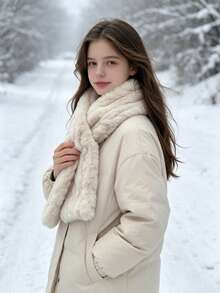1pc Twisted Faux Rabbit Fur Scarf, Soft Fluffy Plush Cross Neck Warmer, Casual Warm Scarf, Suitable For Autumn/Winter Outdoor - Multicolor - View 4