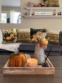 Fall Pillow Covers Set Of 4 Pumpkin Vines Floral Thanksgiving Decorations Autumn Harvest Striped Throw Cushion Case For Sofa Couch - Burnt Orange - View 2
