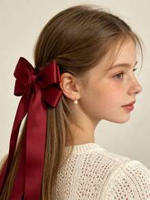 3pcs Satin Tri-Color Ribbon Bow Spring Clip Set, Saudi National Day Atmosphere Hair Accessories For Girls Back Of Head - Multicolor - View 6