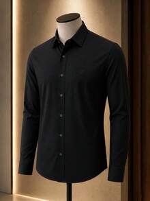 Men's Long Sleeve Spandex Dress Shirt - 黑色 - 查看 3