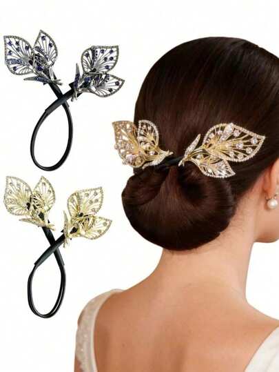 1pc High Quality Sparkling Crystal Leaf Hair Bun For Updos Half-Up Hairstyles Suitable For Evening Parties Weddings Mother's Day Gifts For Mom