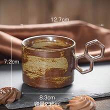 1 cốc cà phê gốm tráng men lò nung thủ công phong cách mộc mạc, cốc espresso latte tay cầm rỗng hình lục giác độc đáo, cốc trà sứ vân nhám cổ điển cho quán cà phê, gia đình, quầy bar, làm quà tặng - Nhiều màu - Xem 8