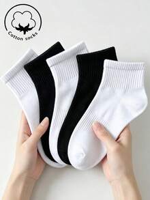 1/5/10/20 Pairs Of Women's Crew Cotton Socks,White/Black,Cute,Girls' Socks,Autumn/Winter/Spring/Summer,Soft,Random Color For Sports/Daily - Multicolor - View 2