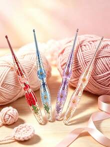 Epoxy Resin Crochet Hook Set, Transparent Handle With Aluminum Hook, Comfortable Grip, Suitable For All Yarn Thicknesses, Can Be Used For Knitting Dolls And Sweaters - Multicolor - View 4