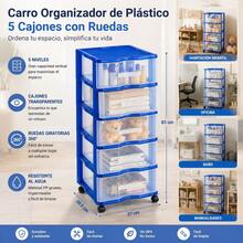 5-Tier Blue Plastic Storage Drawer Unit With Wheels Multipurpose Organizer With Transparent Drawers 83x37x39.5 Cm - 藍色 - 查看 3