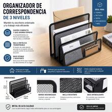 Black Metal Mesh Desktop Organizer With 3 Compartments For Documents And Letters, Durable Iron Stand For Office And Home, 17.5x8x13CM - A - 查看 3