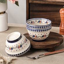 2pcs/4pcs Bohemian Polish Style Floral Pattern Round Ceramic Rice Bowl, Vintage Blue Lace Rim Dotted Decor Thickened Anti-Slip Base, Microwave Dishwasher Porcelain Dinner Bowl, For Daily Dining Breakfast Home Dinner Party Autumn Daily Table Decor - Multicolor - View 11