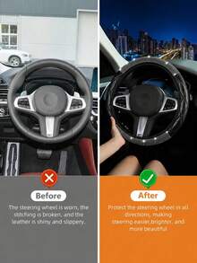 1pc Shiny Crystal Rhinestone Steering Wheel Cover, Anti-Slip Diamond Steering Wheel Protector, 14.5-15 Inch Universal All-Season Car Decor Accessory, Suitable For Women And Girls - Multicolor - View 10