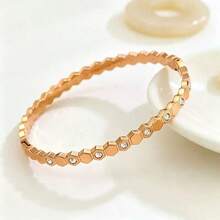 3pcs/1pc Gelang Stainless Steel Fashion Bentuk Sarang Lebah Poligon dengan Hiasan Berlian Imitasi, Gelang Tumpuk untuk Wanita - Gelang geometris aneka warna - View 5