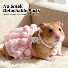 Hamster Princess Dress Pearl Necklace Cute Outfit Set Funny Golden Hamster Lace Trim Dress Photo Prop - Multicolor - View 3