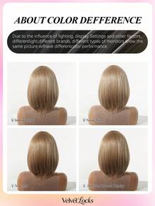 [Velvet Locks]New 13*4 Glueless Front Lace Wig, 12 Inch Flaxen Gold Short Straight Hair, Fashionable Women's No Bangs Pre-Trimmed Heat-Resistant Synthetic Hair, Soft And Smooth, Suitable For Beginners, Daily Wear, Y2K Style, Party, Cosplay, Dance, Travel, Holiday - 亞麻金 - 查看 8
