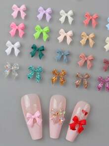 1pc Multi-Color Ribbon Decor, Suitable For Spring/Summer, Small Bow Design, Used For Nail Art Decoration, Japanese Style DIY Small Bow Nail Art Decor, Random Mixed Color Nail Art Accessories - Multicolor - View 6
