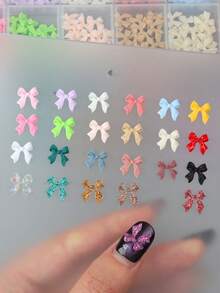1pc Multi-Color Ribbon Decor, Suitable For Spring/Summer, Small Bow Design, Used For Nail Art Decoration, Japanese Style DIY Small Bow Nail Art Decor, Random Mixed Color Nail Art Accessories - Multicolor - View 7