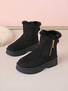 Sepatu Bot Ankle Wanita, Sepatu Bot Musim Dingin Platform Motif Leopard - Hitam - View 7