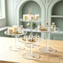Soporte Redondo Decorativo para Pastel de Mesa de Postres, Estante de Exhibición de Acrílico, Soporte de Exhibición Transparente con Adorno de Cristal para Cumpleaños y Bodas - Blanco - Ver 1