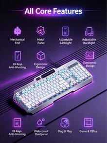 AOC Keyboard mekanik berkabel 26 tombol anti-ghosting dengan panel logam yang disikat – Mode gaming sejati memastikan tidak ada lag atau stuttering! Lampu latar yang stylish, plug-and-play, kompatibel dengan desktop dan laptop. - View 5
