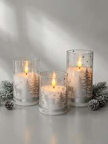 3pcs Set Flickering Reindeer Print Flameless Candles With Timer Remote Control, Battery Operated, Suitable For Christmas, Halloween, Valentine's Day, Mother's Day, Dining Table, Wedding, Party, Gift, Holiday - Warm Light - View 2