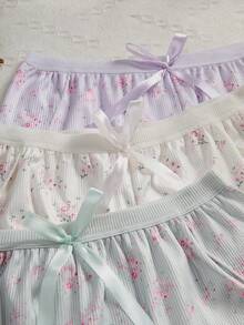 Aesletic 3pcs Floral Ribbed Safety Shorts - Soft Anti-Chafing Underwear For Skirts, Perfect For Commuting & Daily Wear - Multicolor - View 9