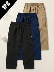 Drawstring Elastic Waist Large Pocket Mid-Length Cargo Shorts, Suitable For Daily Wear And Sports, Black, Autumn - Black - View 9