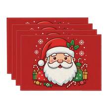 2/4/6/8pcs Santa Claus & Snowflake Print Rectangular Placemats, Suitable For Home, Hotel, Restaurant, Holiday Celebration, Banquet Table Decoration, Autumn/Winter Home Decor - Multicolor - View 2