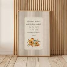 1pc Frameless Christian Fall Pumpkin Striped Isaiah Verse Wall Art Dorm Gift - Multi-color - View 2
