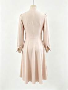 Autumn/Winter New Petite French Gentle Style Elegant Bow Ribbon Long Sleeve Elegant Dress - Apricot - View 6