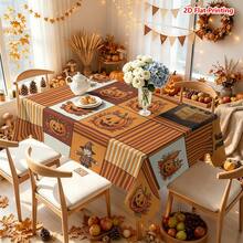 1/2pcs Autumn Tablecloth, Halloween Theme Pumpkin Scarecrow Rustic Style Polyester Tablecloth, Suitable For Dining Table, Coffee Table, Kitchen, Picnic, Camping, Autumn Holiday Decoration, Farmhouse Tabletop Protection - Multicolor - View 6