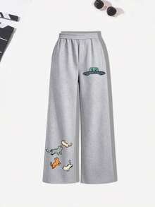2pcs/Set Girls Outfit, Includes 1pc Cat Print Crew Neck Sweatshirt And 1pc Simple Casual Wide Leg Pants, New Comfortable Autumn/Winter Girls Set - Pink - View 6