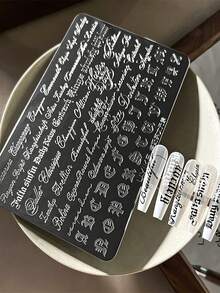 1pc Gothic Cursive Letter Nail Stamping Plate, Vintage Old English Alphabet & Handwritten Script Patterns, Deep Etched Clear Printing Stainless Steel Nail Template, Summer Dark Y2K Nail Art DIY Tool For Salon & Home Manicure Design - Multicolor - View 2