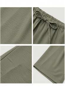 Women's Cropped Length Wide Leg Pants, Summer New Style Elastic Waist Drawstring Lightweight Breathable, Slouchy, Loose Versatile Casual Pants, Suitable For Daily Wear - Army Green - View 5