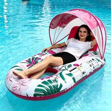 1PC Inflatable Water Lounge Float With Removable UPF50+ Sun Canopy, PVC Floral Pattern Floating Recliner For Swimming Pool Outdoor Water Leisure - Multicolor - View 5