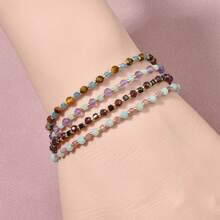 1pc Bohemian Style Mixed Natural Stone Bracelet With Amazonite, Amethyst, Garnet, Black Spinel, Adjustable, Multi-Color Cute Fashion Versatile Layering Jewelry For Women Daily Wear And Vacation - Multicolor - View 5