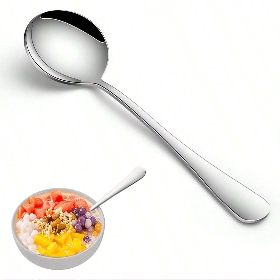 Stainless Steel Spoon Set, Round Spoon, Dessert Spoon, Yogurt Spoon, Mirror Polished, Dishwasher , Suitable For Soups, Salads, And Cereal - The Perfect Choice For Homes, Kitchens, Parties, And Restaurants - View 1