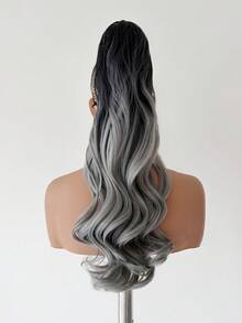 24 Inch Grey Wavy Synthetic Hair Extensions, Heat Resistant Fiber, Clip-In Design, Suitable For Women And Girls For Party And Daily Use - Gray Ombre - View 2