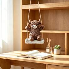 1pc Scottish Highland Cow Hanging Swing Resin Ornament, Indoor Home Desktop, Garden Yard Tree Hanging Decor Craft - High-altitude Swing Cow - View 8