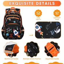 3pcs Men's Highly Attractive Backpack, Handbag And Portable Storage Bag Set, With Rocket Pattern, With Trolley Sleeve, Multi-Pocket Large Capacity Backpack, Suitable For Campus, Travel, Camping, Holiday Gifts. - Three-piece Set - View 7