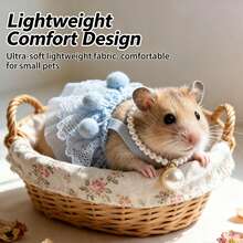 Hamster Princess Dress Pearl Necklace Cute Outfit Set Funny Golden Hamster Lace Trim Dress Photo Prop - Multicolor - View 4