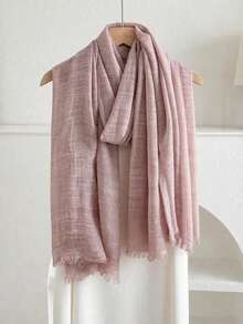 1pc Women's Solid Color Rolled Edge Pleated 100% Rayon Scarf, Fashion Casual Headscarf, Hijab - Multicolor - View 27