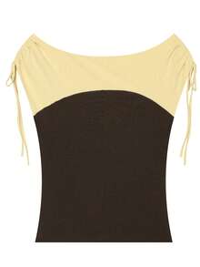Crop Tank Tops For Women Ruched Sleeveless Corset Top Summer Ruffled Off Shoulder Cropped Vest Top Casual Chic Street Style Tank Top Going Out Tops - Brown - View 6
