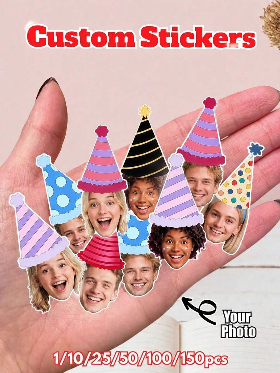 1/10/25/50/100/150 Pcs Custom Photo Stickers, Personalized Birthday Party Decoration Stickers, Personalized Photo Stickers, Bachelorette Party Favors, Multifunctional, Decorative, Reusable, Delicate, Stylish, High-Quality, Colorful, Modern.