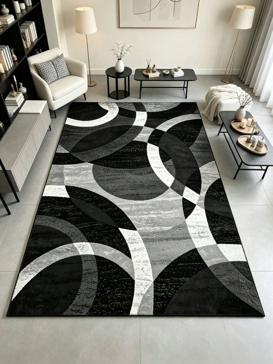 1pc Black And White Abstract Rug, Decorative Carpet, Bedroom Decor, Small Rug, Carpet, Home Decor, Living Room Rug, Living Room Small Rug, Bedroom Carpet, Living Room Home Decor, Outdoor Rug, Washable Carpet, Graduation Gift - Multicolor - View 1