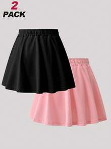 2pcs Girls Sports Skort, Elastic Waist A-Line Skirt With Built-In Shorts, Tennis Casual Skort - Multicolor - View 2