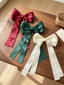 3pcs Satin Tri-Color Ribbon Bow Spring Clip Set, Saudi National Day Atmosphere Hair Accessories For Girls Back Of Head - Multicolor - View 3