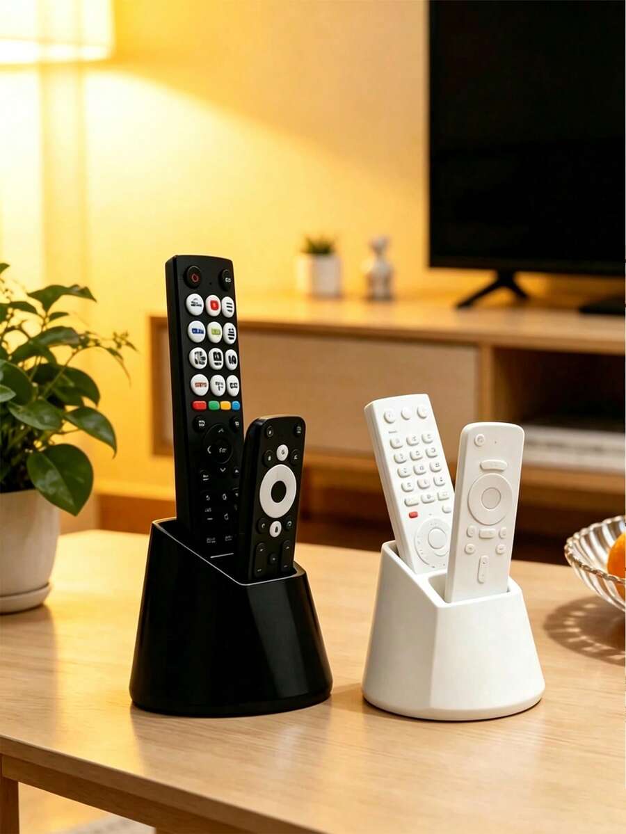 2-Slot Remote Control Holder - Practical Desktop Storage Box, Suitable For TV, Air Conditioner, Lighting Remote Controls And Office Supplies, Can Hold 2 Remotes, No Power Required - Multicolor - View 1