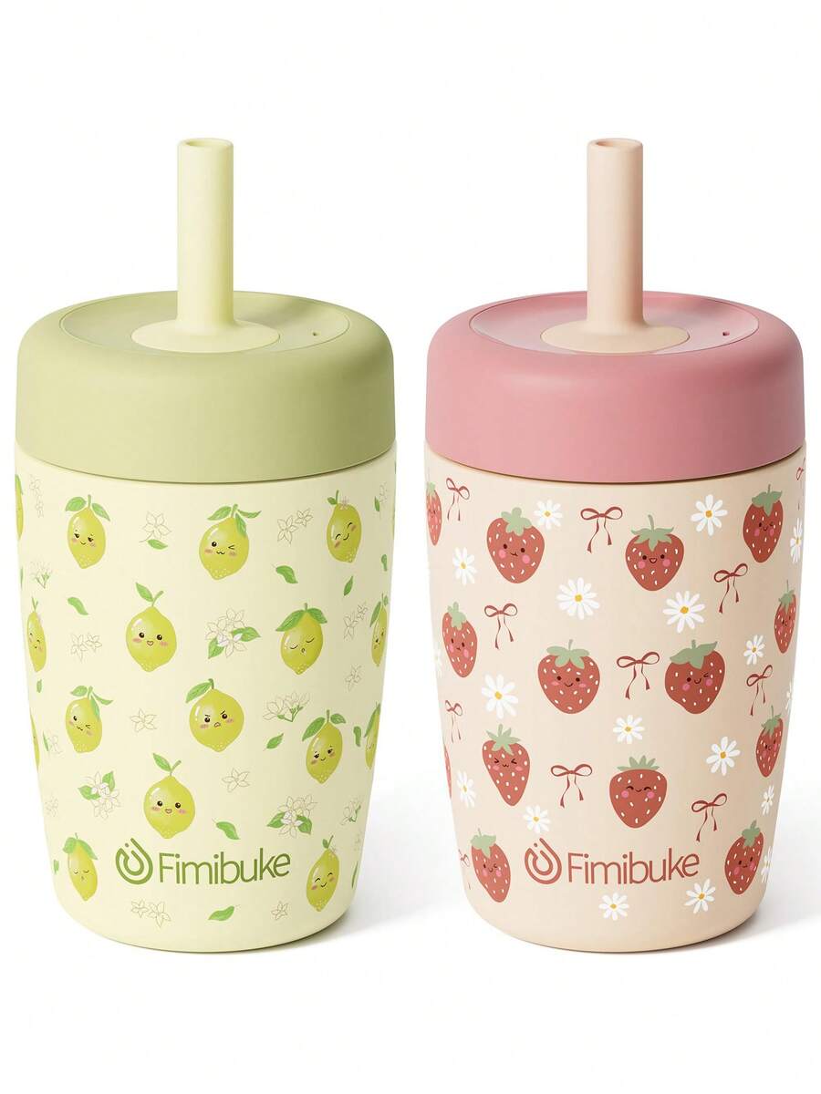 2 Pack Kids & Toddler Cups Spill Proof, 12 OZ Insulated Sippy Cups For Toddlers Boys Girls, Stainless Steel Kids Water Bottle With Twist Lids & Straw
