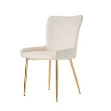 Samt-Esszimmerstuhl, 2er-Set, Luxuriös, Wohnzimmer, Schlafzimmer, Lounge-Stuhl Mit Vier Goldene Metallstützbeinen, Lendenwirbelstütze, Beige - Beige - Übersicht 9