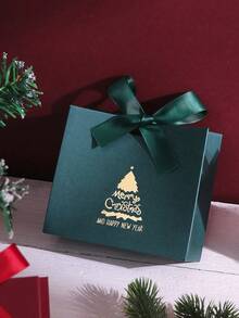 10/5/1pc Exquisite Christmas Gift Bags With Bow Ribbon, Christmas Tree Pattern, Mini Burgundy Christmas Tree Pattern Gift Box, Printed With "Merry Christmas", Suitable For Packaging Christmas, Wedding Favors, Party Gifts And Small Gifts - A - View 9